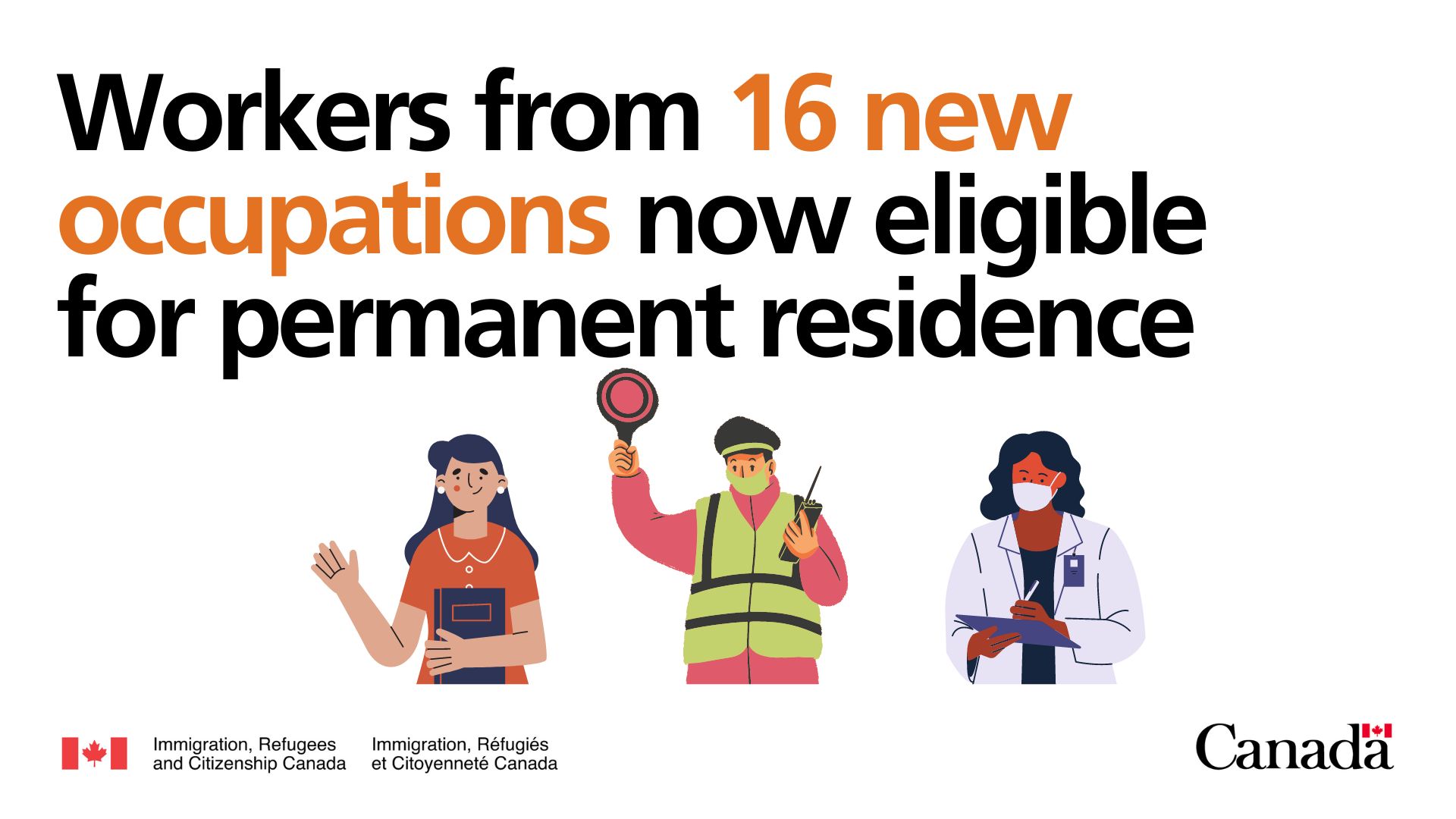Foreign workers from 16 new occupations are now eligible for permanent residence in Canada
